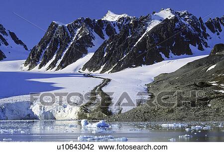 Stock Image - Emmabreen with its glacier moraines in Liefdefjorden. Northern Spitsbergen . Fotosearch