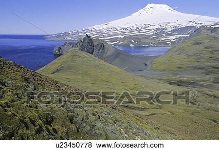 Stock Photo - View from Danielssenkrateret towards Northeast and Mt Beerenberg, 2277m. Jan Mayen, North Atlantic Island, Norway. Fotosearch