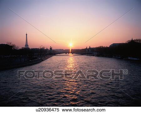 Sun Setting Over River Seine View Large Photo Image Stock Photography - Sun Setting Over River Seine. Fotosearch