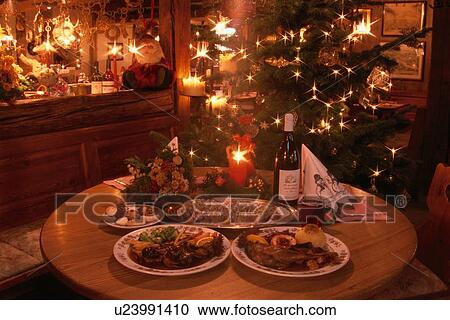 Stock Image - Christmas Dinner On Table. Fotosearch
