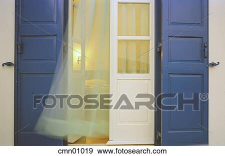 Wind Blowing Sheer Curtain In Window Stock Photo Cmn01019