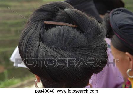 Detail Of Woman S Ornate Hairstyle Guilin China Stock Image