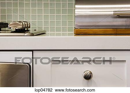 Metal Breadbox On Kitchen Counter Stock Image Lop04782 Fotosearch