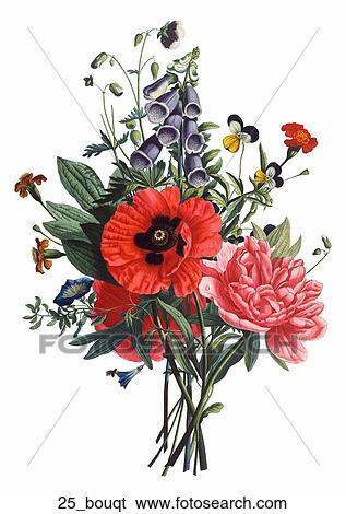 Antique Floral Illustration of Bouquet of Red Flowers (color stipple engraving)., 1804 View Large Illustration Stock Illustration - Antique Floral Illustration of Bouquet of Red Flowers (color stipple engraving)., 1804. Fotosearch