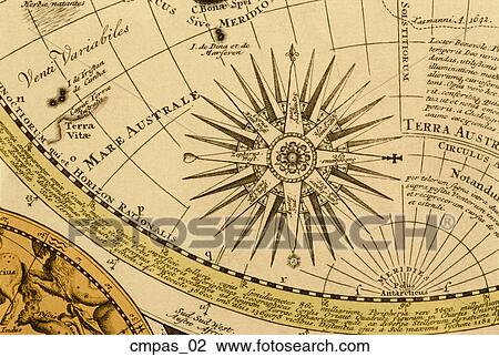 アンティークな地図 細部 で コンパス Hand Colored 銅 Engraving スケッチ Cmpas 02 Fotosearch