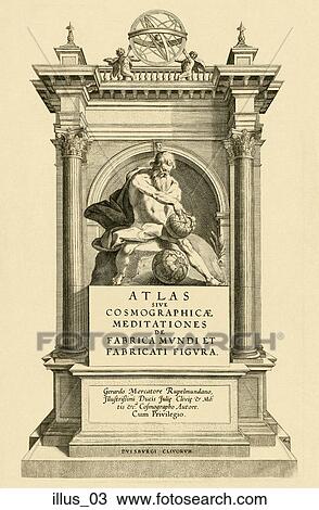 Antique Atlas Title Page (copper engraving) View Large Illustration Drawing - Antique Atlas Title Page (copper engraving). Fotosearch