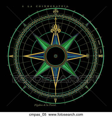 Stock Illustration - Antique Compass Rose (negative image). Fotosearch