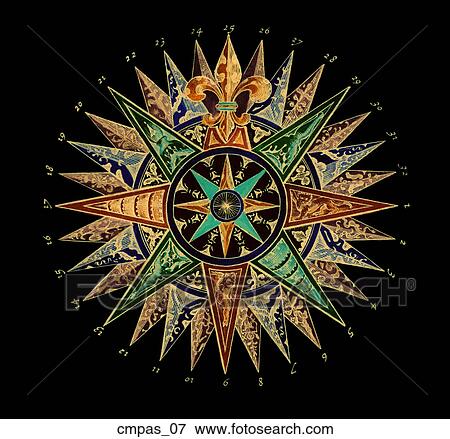Antique Compass Rose (negative image) View Large Illustration Stock Illustration - Antique Compass Rose (negative image). Fotosearch