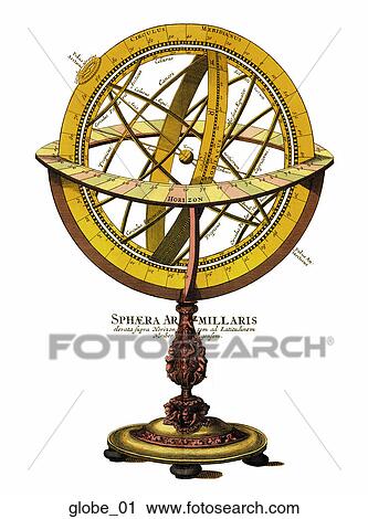 Clip Art - Antique Illustrated Globes (hand-colored copper engraving). Fotosearch