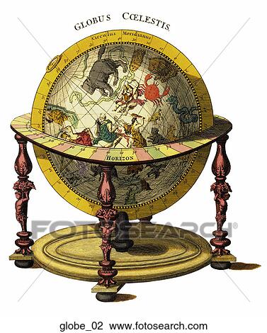 Drawing - Antique Illustrated Globes (hand-colored copper engraving). Fotosearch