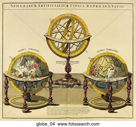 Antique Illustrated Globes (hand-colored copper engraving) View Large Illustration Stock Illustration - Antique Illustrated Globes (hand-colored copper engraving). Fotosearch