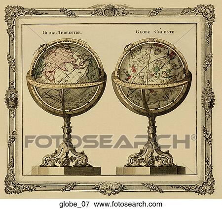 Antique Illustrated Globes (hand-colored copper engraving) View Large Illustration Stock Illustration - Antique Illustrated Globes (hand-colored copper engraving). Fotosearch