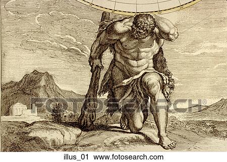 Clip Art - Antique Illustration of Atlas Figure (copper engraving). Fotosearch