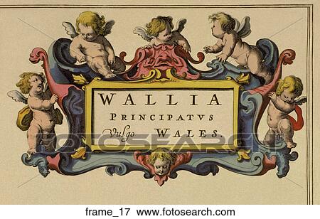 Stock Illustration - Antique Map Cartouche (hand-colored copper engraving). Fotosearch
