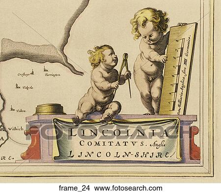 Stock Illustration - Antique Map Cartouche (hand-colored copper engraving). Fotosearch