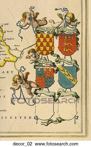 Drawing - Antique Map Motif (hand-colored copper engraving). Fotosearch