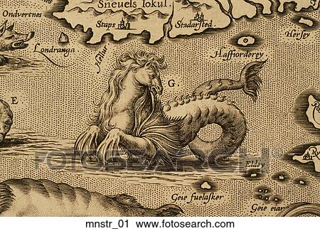 Clip Art - Antique Sea Monster Illustration (copper engraving). Fotosearch