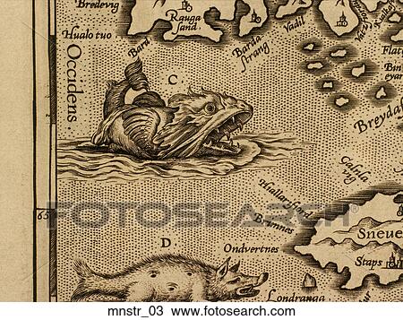 Antique Sea Monster Illustration (copper engraving) View Large Illustration Drawing - Antique Sea Monster Illustration (copper engraving). Fotosearch