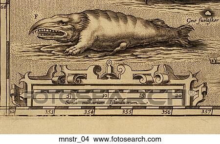 Antique Sea Monster Illustration (copper engraving) View Large Illustration Stock Illustration - Antique Sea Monster Illustration (copper engraving). Fotosearch