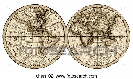 Antique World Map (copper engraving) View Large Illustration Drawing - Antique World Map (copper engraving). Fotosearch