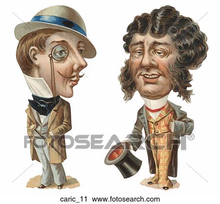 Clip Art - Victorian Die Cut Caricatures of a Spy and a Ringmaster. Fotosearch