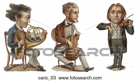 Victorian Die Cut Caricatures of Musicians View Large Illustration Drawing - Victorian Die Cut Caricatures of Musicians. Fotosearch