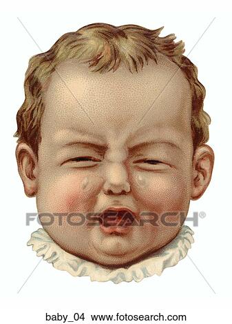 Stock Illustration - Victorian Die Cut Illustration of a Crying Baby. Fotosearch