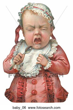 Stock Illustration - Victorian Die Cut Illustration of a Crying Baby. Fotosearch