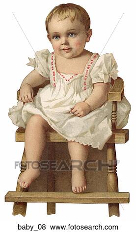Stock Illustration - Victorian Die Cut Illustration of a Baby in High Chair. Fotosearch
