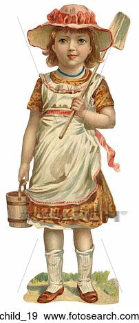 Victorian Die Cut Illustration of a Girl with Gardening Tools View Large Illustration Stock Illustration - Victorian Die Cut Illustration of a Girl with Gardening Tools. Fotosearch