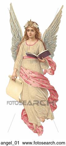Victorian Die Cut Illustration of an Angel with a Book and Scroll View Large Illustration Clip Art - Victorian Die Cut Illustration of an Angel with a Book and Scroll . Fotosearch