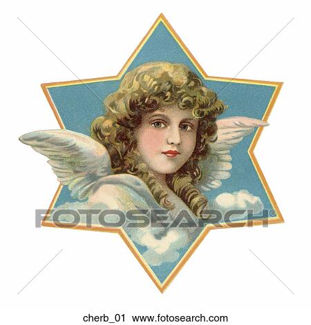 Clip Art - Victorian Die Cut Illustration of an Angel in Star Frame. Fotosearch