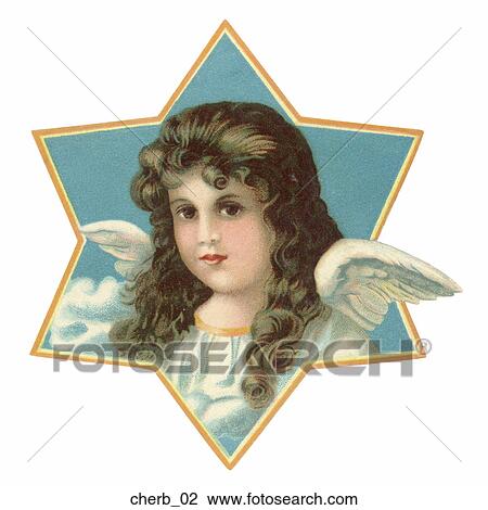 Drawing - Victorian Die Cut Illustration of an Angel in Star Frame. Fotosearch
