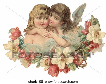 Stock Illustration - Victorian Die Cut Illustration of Cherubs and Flowers. Fotosearch