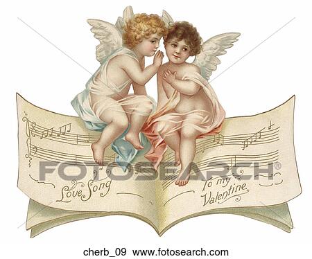 Stock Illustration - Victorian Die Cut Illustration of Two Cherubs with Music. Fotosearch
