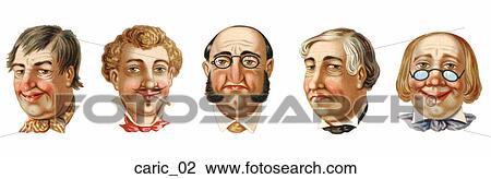 Drawing - Victorian Die Cut Illustrations of Male Caricatures. Fotosearch