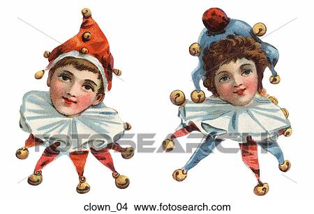 Stock Illustration - Victorian Die Cut Spot Illustrations of Young Clowns. Fotosearch