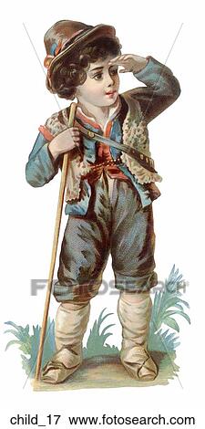 Stock Illustration - Victorian Diecut Illustration of a Boy Looking in the Distance . Fotosearch