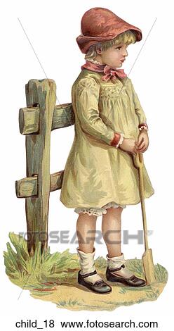 Stock Illustration - Victorian Diecut Illustration of a Girl with Gardening Tools. Fotosearch
