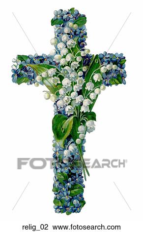 Drawing - Victorian Easter Illustration: Lilies-of-the-Valley on a Cross. Fotosearch