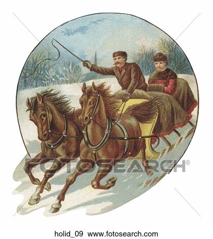Victorian Holiday Illustration of a Horse-Drawn Sleigh View Large Illustration Stock Illustration - Victorian Holiday Illustration of a Horse-Drawn Sleigh . Fotosearch