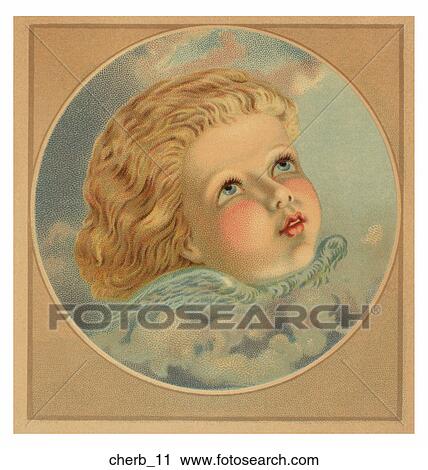 Clip Art - Victorian Illustration of a Cherub in a Circular Frame. Fotosearch