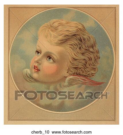 Clipart - Victorian Illustration of a Cherub in a Circular Frame. Fotosearch