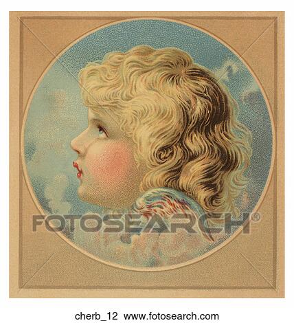 Drawing - Victorian Illustration of a Cherub in a Circular Frame. Fotosearch