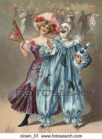 Clip Art - Victorian Illustration of a Clown and a Lady . Fotosearch