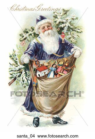 Stock Illustration - Victorian Illustration of Santa with Sack of Toys . Fotosearch