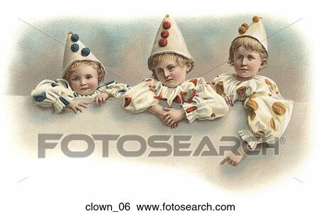 Stock Illustration - Vintage Illustration of Three Children Dressed as Clowns. Fotosearch