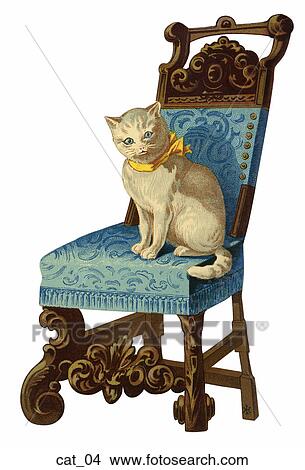 Stock Illustration - Die Cut Illustration of a Cat on a Victorian Chair. Fotosearch