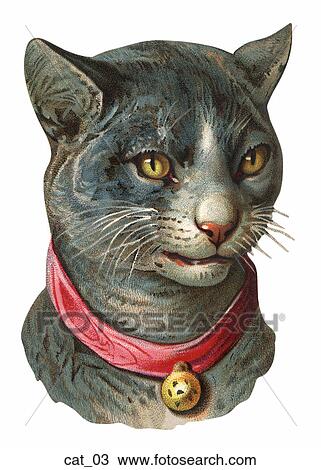 Drawing - Victorian Die Cut Illustration of a Cat. Fotosearch