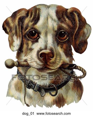 Clip Art - Victorian Die Cut Illustration of a Dog Carrying Lead. Fotosearch